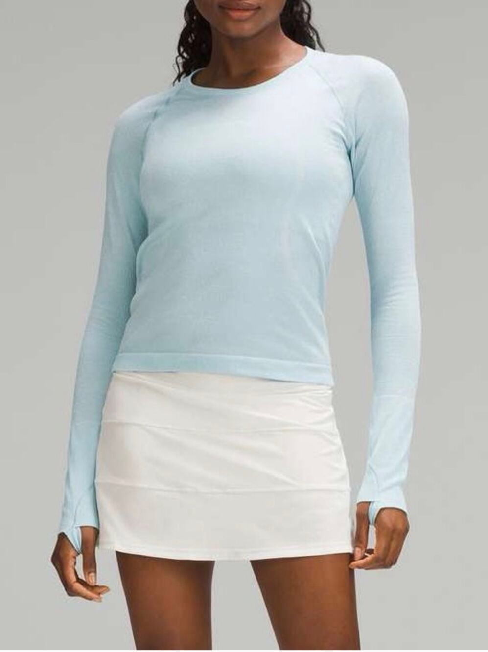 Lululemon Swiftly Tech Long-Sleeve Shirt Womens 14 Race Parallel Texture Blue